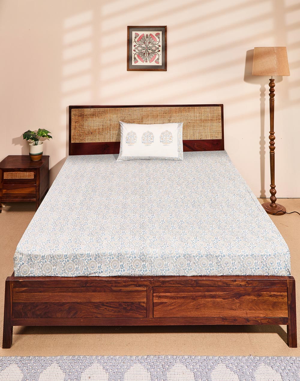 Blue Cotton Printed Bed Sheet- Single