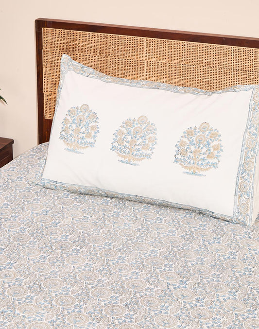 Blue Cotton Printed Bed Sheet- Single